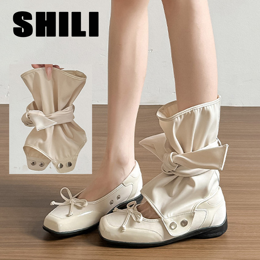 Espadrille Slip On - botas Mid-Calf Fashion Boots Bow Mary