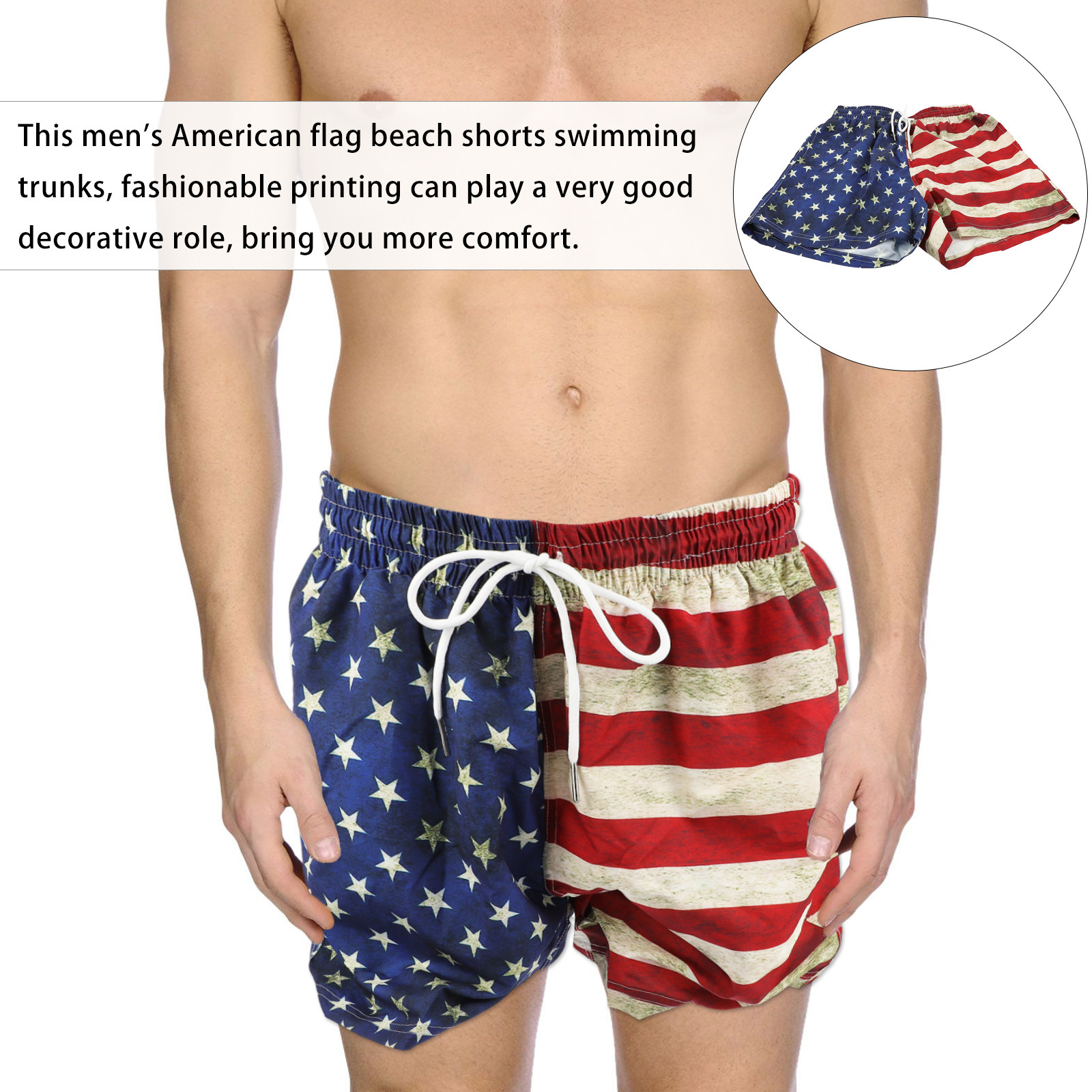 Mens Beach Shorts American Fla - Swim Trunk Quick Dry recension och pris